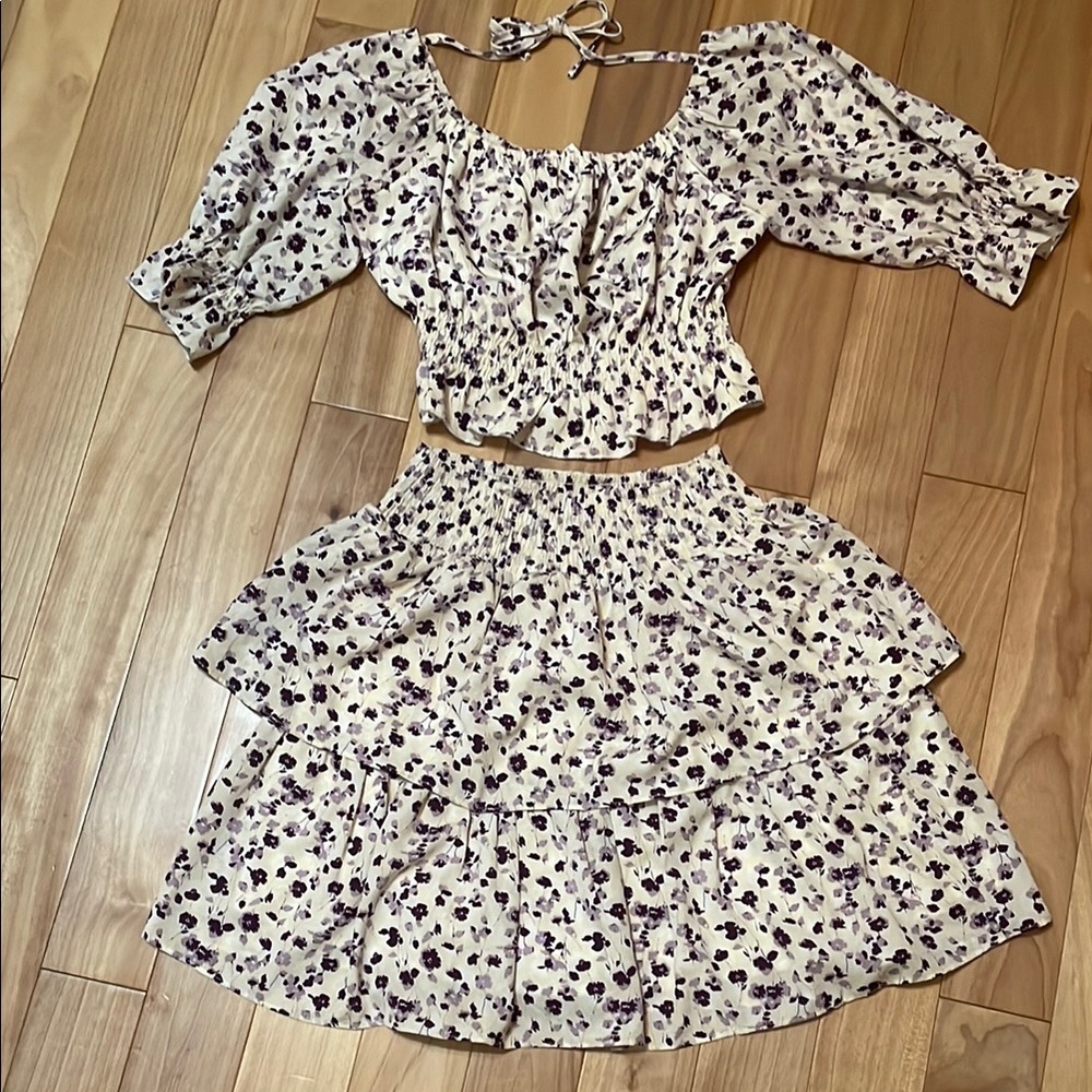 Floral Dress Set - Purple and White